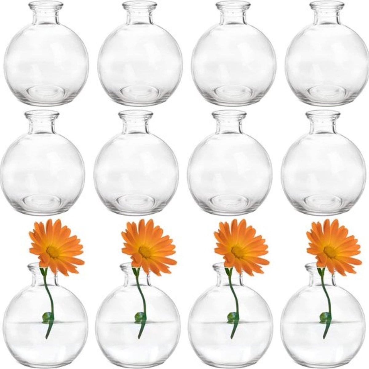 Set van 12 transparante mini glazen vazen