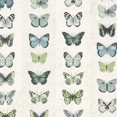 Jewel Butterflies Stripe Jewel Butterflies Stripe Wallpaper Novelty in Green Blue Beige Black Lime