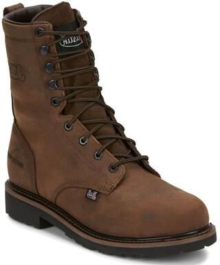 "Justin Original Workboots Drywall 8"" WP Round Steel Toe - Mens 8.5 Brown Boot D"