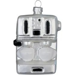 Christbaumschmuck Glas 9,5cm Kaffeeautomat Figur zum Aufhängen - Handbemalt Weihnachtsbaum Anhänger Weihnachten Weihnachtsbaumschmuck Küche Silber