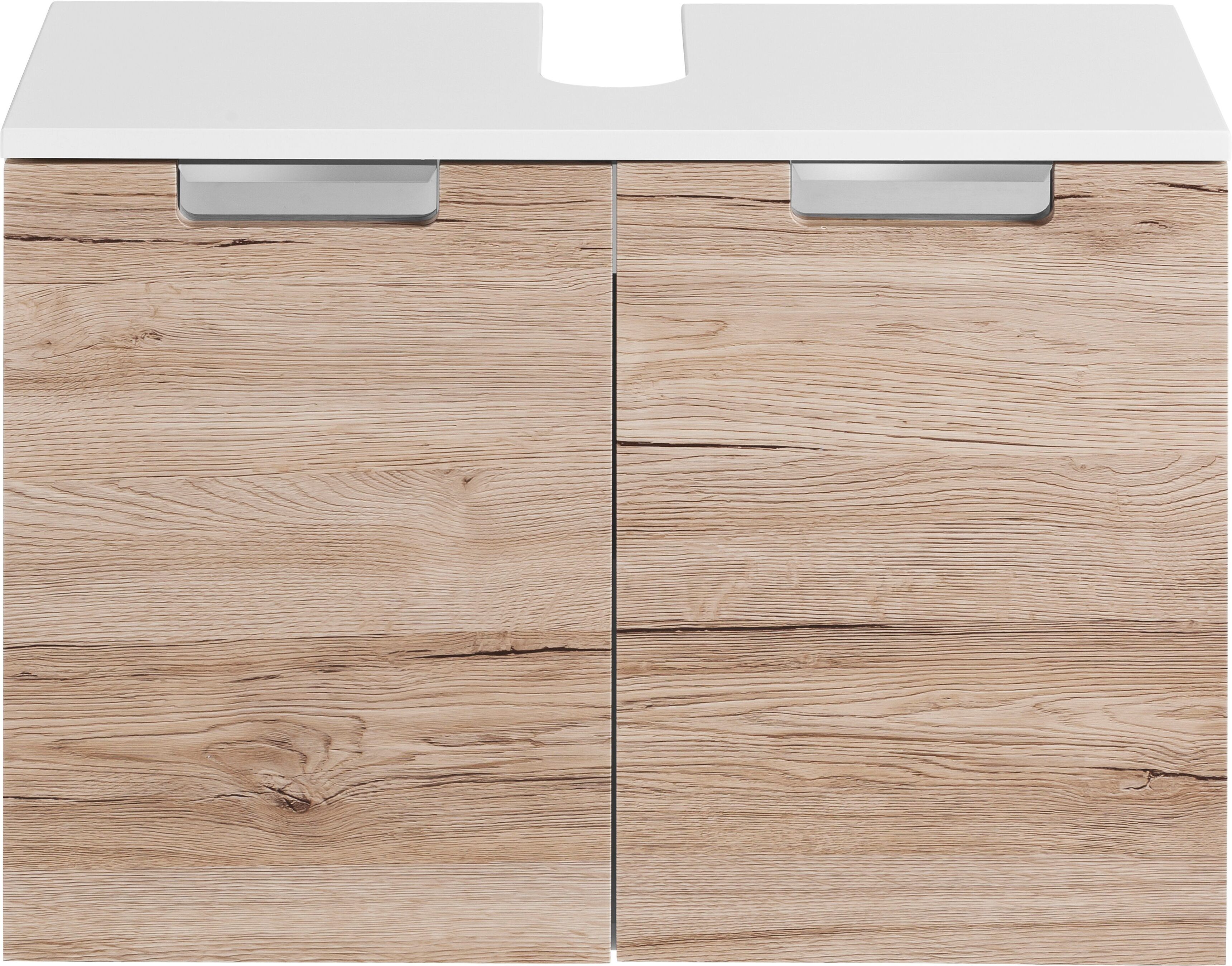 Waschbeckenunterschrank SCHILDMEYER "Mars, Waschbeckenunterschrank, Made in Germany, B: 65 cm", weiss (weiß, eichefarben natur), B:65cm H:46,5cm T:35cm, Schränke, Waschbeckenunterschrank, Solide Verarbeitung - Dieses Produkt ist in Deutschland gefertigt w