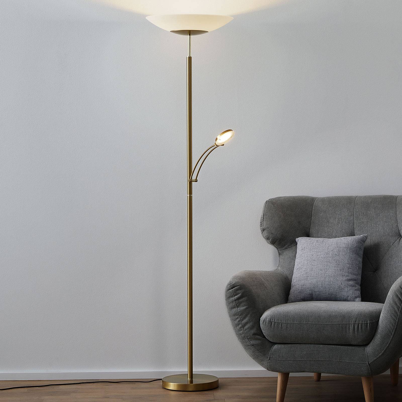 Paul Neuhaus LED Uplighter Floor Lamp Alfred, dimmable, Brass / gold, Living / Dining Room, metal, Modern, Floor Lamp
