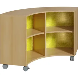 Korpus-Regal auf 1/4-Kreis-Grundriß, Rückwand aus Lochblech