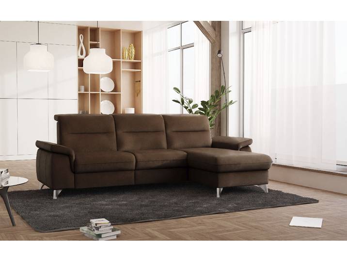 Ecksofa, Luxus-Microfaser, Dunkelbraun 260×175 cm, mit Relaxfunktion, SIT & MORE