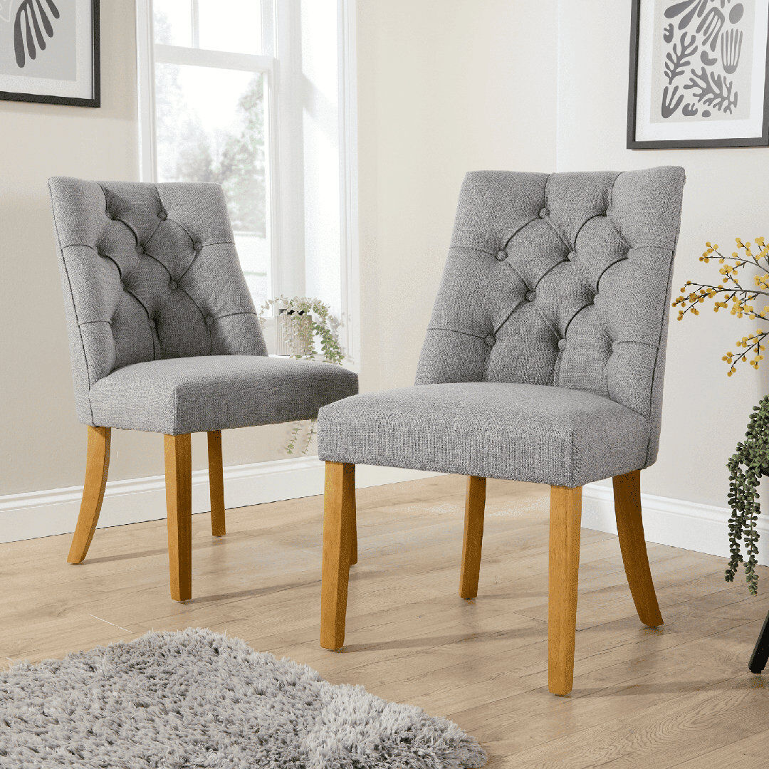 Ophelia & Co. Samara Pair of Fabric Upholstered Tufted Dining Chairs Grey 93cm H X 54.5cm W X 65cm D