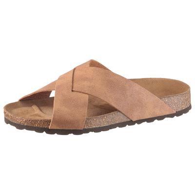Pantolette MAN'S WORLD, Herren, Gr. 44, Textil, braun (cognac), Lederimitat, Schuhe Pantolette, Sommerschuh, Strandschuh, Hausschuh mit Fußbett