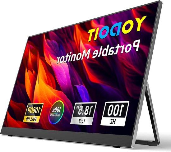 Tragbarer Monitor - Zusätzlicher Bildschirm - Steigerung der Produktivität - 100 Hz FHD IPS - 18,5 Zoll - Schwarz
