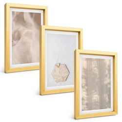 BILDER SET 3er Set - 20x30 cm Goldrahmen - Subtile Texturen, Boho-Natur