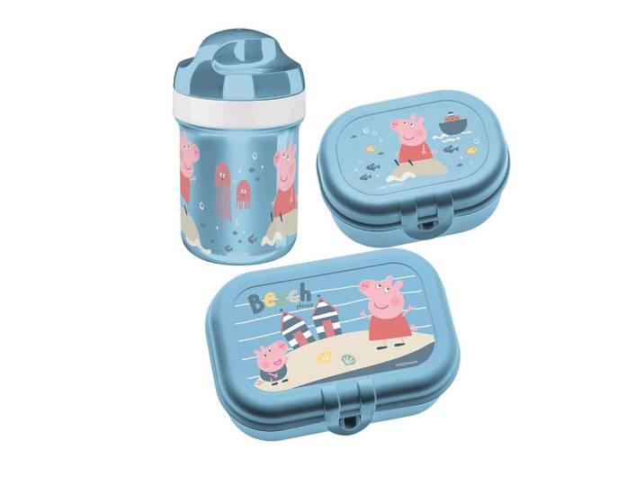 Trinkflasche & Brotdose Peppa Pig 3-teilig, Blau, Kunststoff, 1x1x1 cm, Küchenzubehör, Vorratsbehälter, Brotkästen