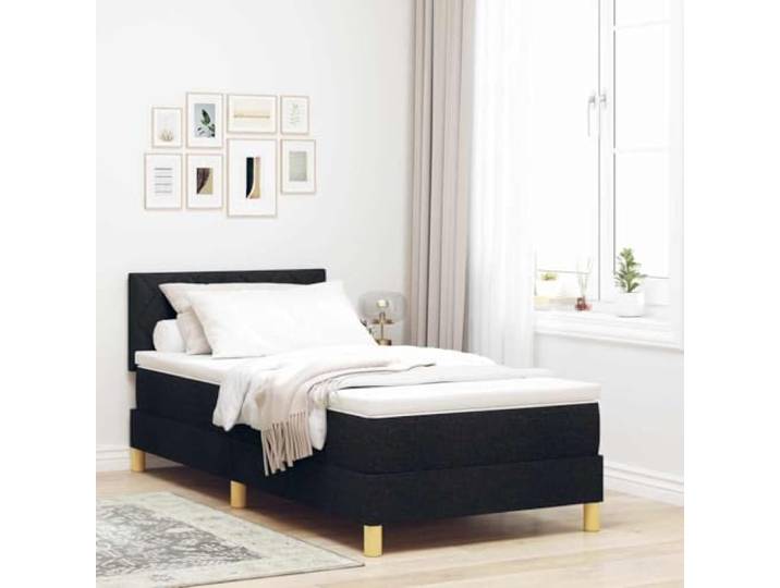 LED Beleuchtung Polsterstoff Kiefernholzrahmen 100 x 200 cm Schwarz LED Boxspringbett mit Matratze Schwarz 100x200 Stoff Bett mit RGB LED Kopfteil verstellbar Lattenrost