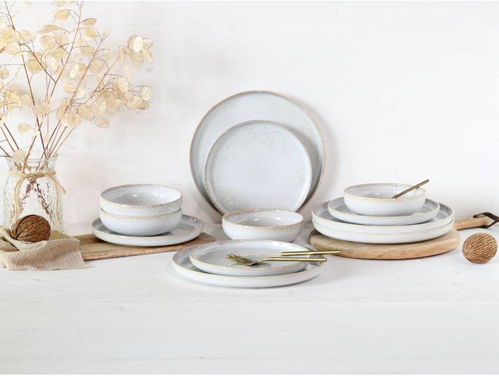 Tellerset Vintage 12-teilig Weiß/Altweiß