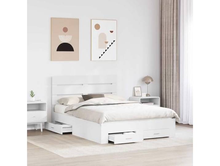 KTHLBRH Doppelbett Weiß 160 x 200 cm mit Schubladen Mehrschichtiges Holz, modernes Design, inklusive Kopfteil, einfache Wartung, Verwendung im Innenbereich
