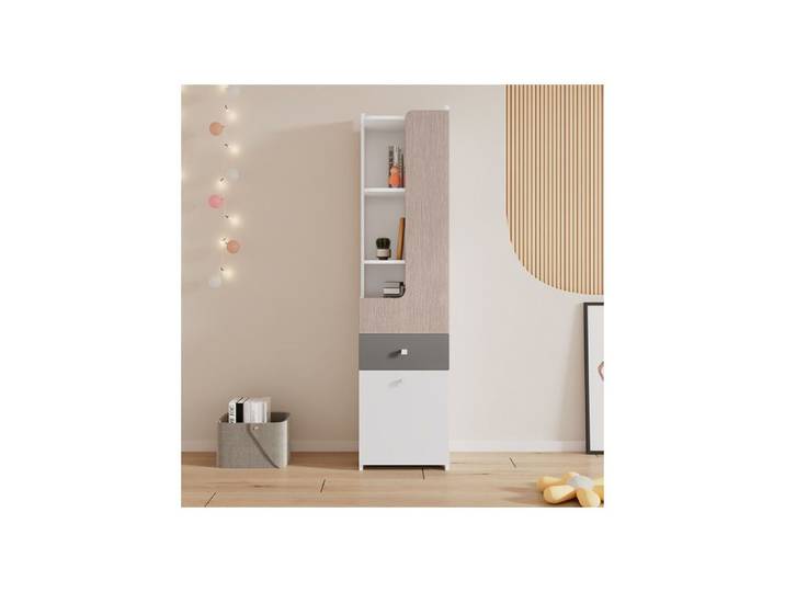 Bibliothèque - MUVOE - Haute - MDF - Blanc Orme Clair Gris - 2 Étagères