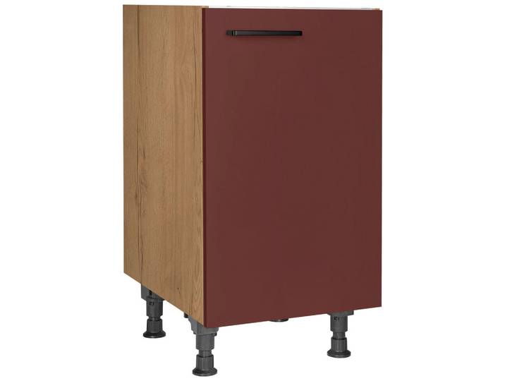 Spülenunterschrank, Rot & Eiche, 45x87x56 cm, Metall, Einzelstellbar, Nobilia