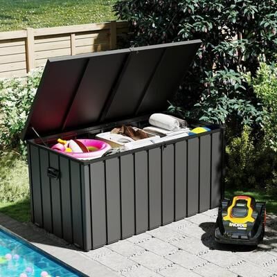 / 200 Gallon Metal Outdoor Waterproof Deck Box with Lockable Lid