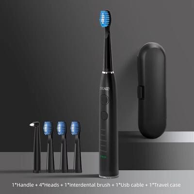 Inspired Finds Seago Sonic Electric Toothbrush USB Rechargeable With 360 Day Battery & Travel Case black