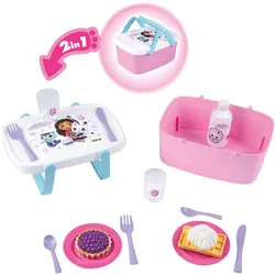 Smoby - Gabby’s Dollhouse 2‐in‐1 Picknickkorb – Beistelltisch & 14‐teiliges Zubehör