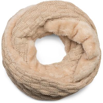 Strickschal STYLEBREAKER "Feinstrick Loop mit Flecht Muster und Teddyfleece", Damen, beige (sand), Obermaterial: 100% Viskose CV., Modisch, Modetücher