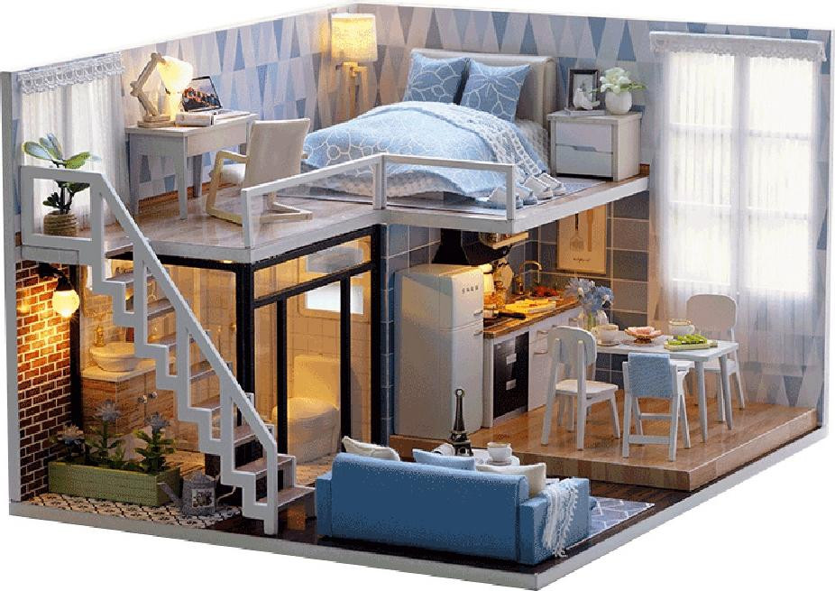 Gistuch Zelfbouw poppenhuis Het kasteel in de lucht miniatuur speelset met muziek