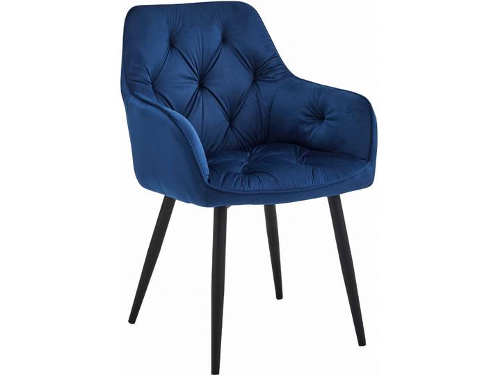 Chaise - Leobert - Jork - Velours Bleu Marine/Pieds Noirs