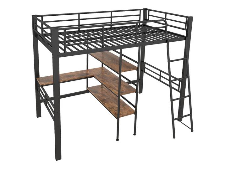 HOCHBETT metall schwarz 90x200cm mit schreibtisch regal