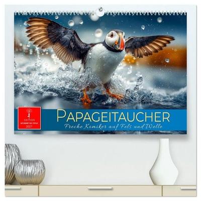 Papageitaucher - Freche Komiker auf Fels und Welle (hochwertiger Premium Wandkalender 2027 DIN A2 quer), Kunstdruck in Hochglanz