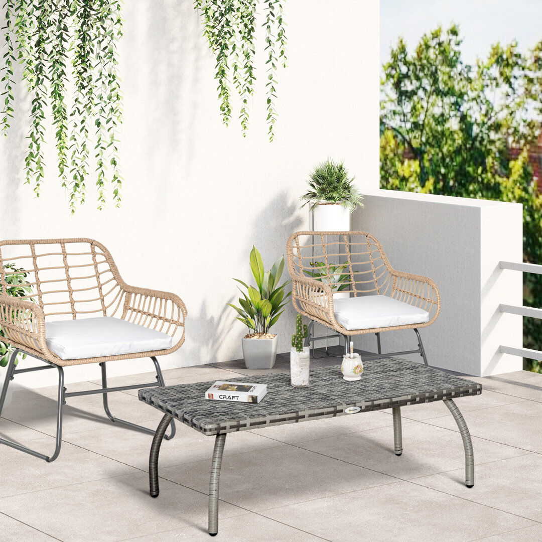 Marlow Home Co. Clivden Rattan Garden Coffee Table PE Wicker Outdoor Garden Table Grey Black
