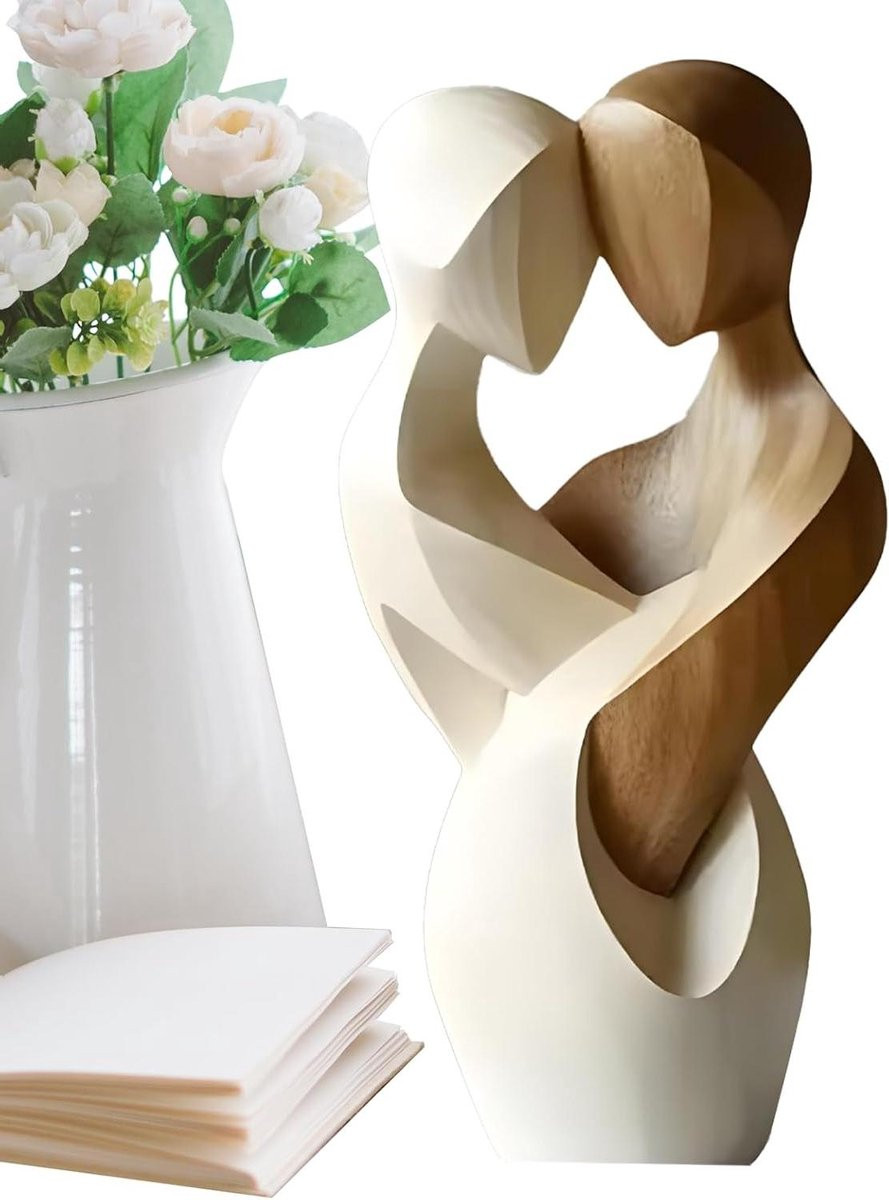 Handgemaakt Houten Paar Beeld - Abstract Ornament voor Interieur Styling - Meerkleurig