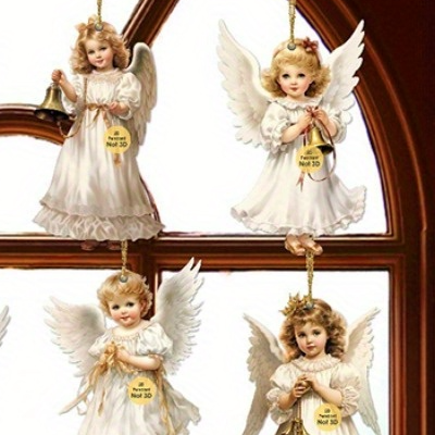 Combo Retail Shop Vintage Christmas Angel Wooden Pendants, Perfect For Holiday Decor Vintage Christmas Angel Wooden Pendants, Perfect For Holiday Decor