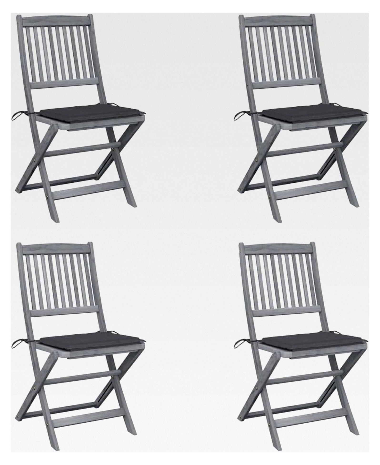 Klappbare Gartenstühle 4 Stück aus Akazienholz mit Kissen für Garten, Balkon und Terrasse
