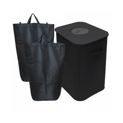 Relaxdays Pfandflaschen Sammelbehälter, 100 L, 2 Taschen, abwischbar, Recycling, Flaschensammler für Leergut, schwarz