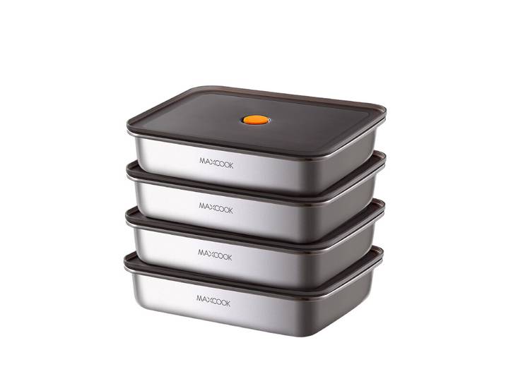 Maxcook MCFT9526 Lot de 4 boîtes de conservation alimentaires rectangulaires en acier inoxydable 316 L - 4 x 1600 ml