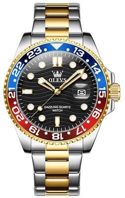 Everyday Crate OLEVS 3610 Mens Quartz Watch Stainless Steel Waterproof Watch With Luminous Display black + Gold