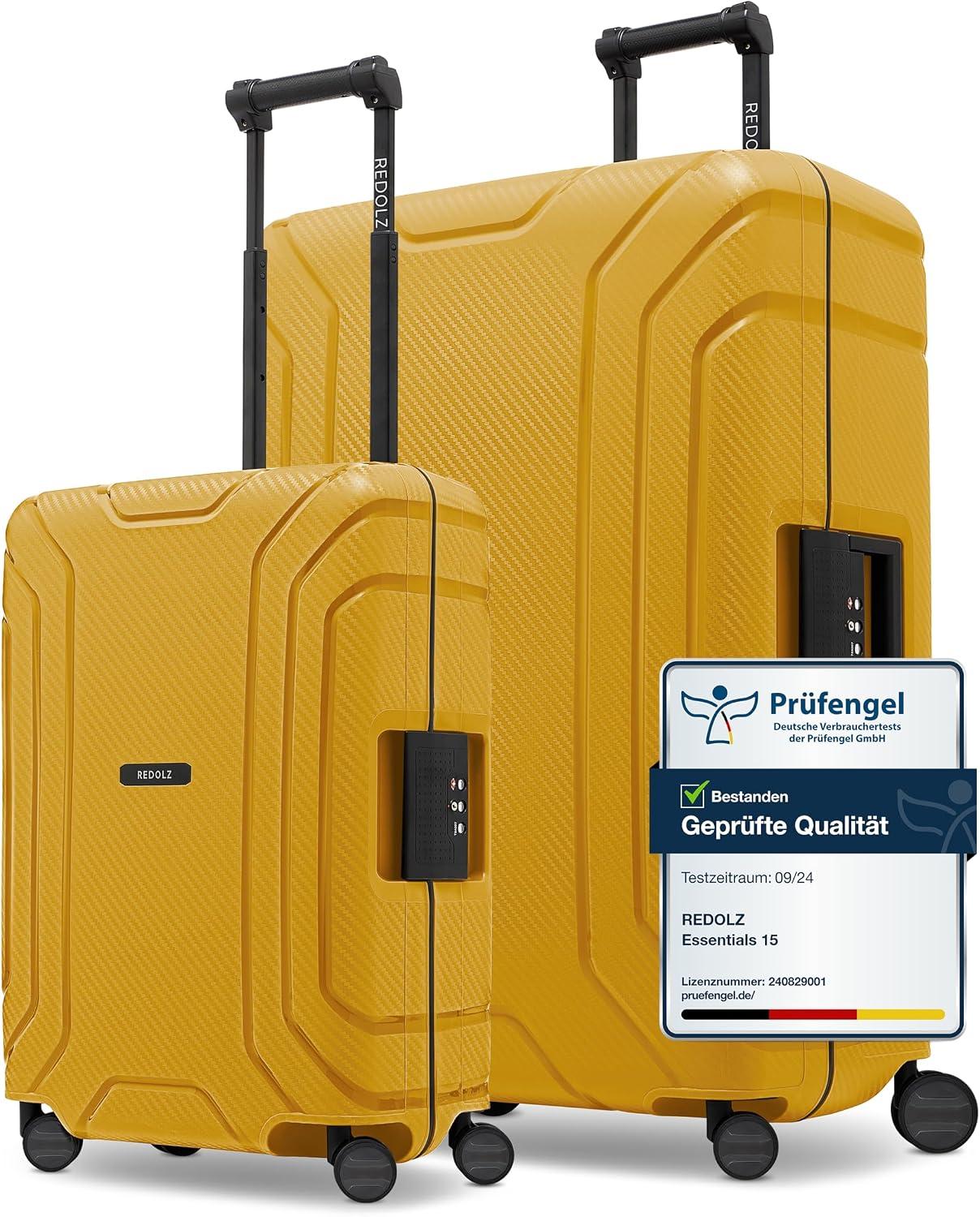 Hartschalen-Koffer-Set, 2-teilig, in Dunkelgelb, bestehend aus einem großen Koffer und einem kleinen Trolley