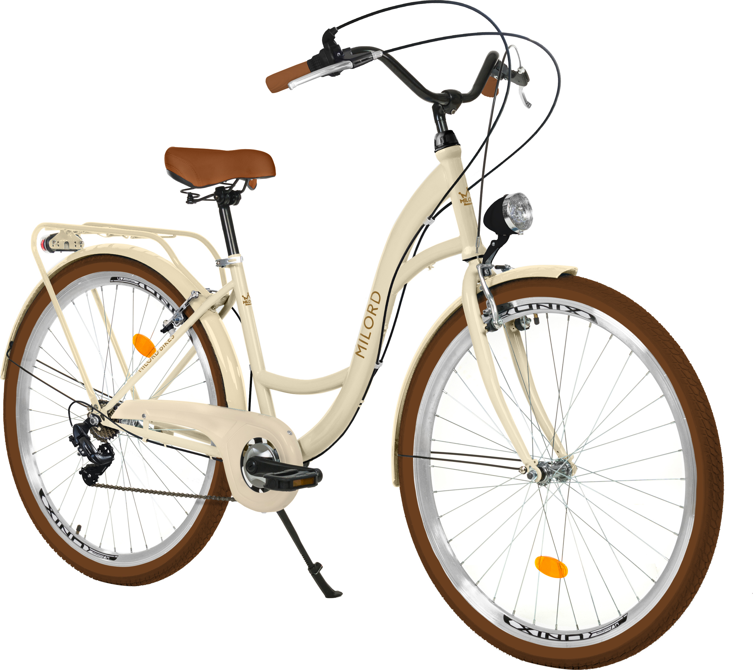 Milord Komfort Fahrrad Retro Vintage Damenfahrrad, 28 Zoll, Beige-Braun, 7 Gang Shimano