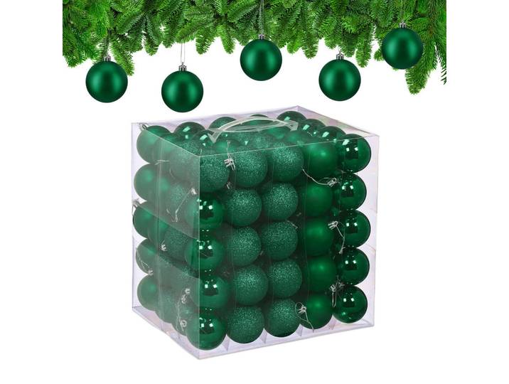 Relaxdays Weihnachtskugeln Dunkelgrün 100er-Set, Kunststoff, Rund, 6x7x6 cm, Dekoration, Weihnachtsdekoration, Christbaumschmuck