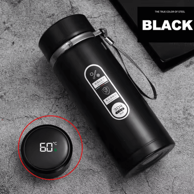 Uplift Curations Smart LED Temperature Thermos Bottle Stainless Steel Vacuum Flask For Hot & Cold Drinks black 1l