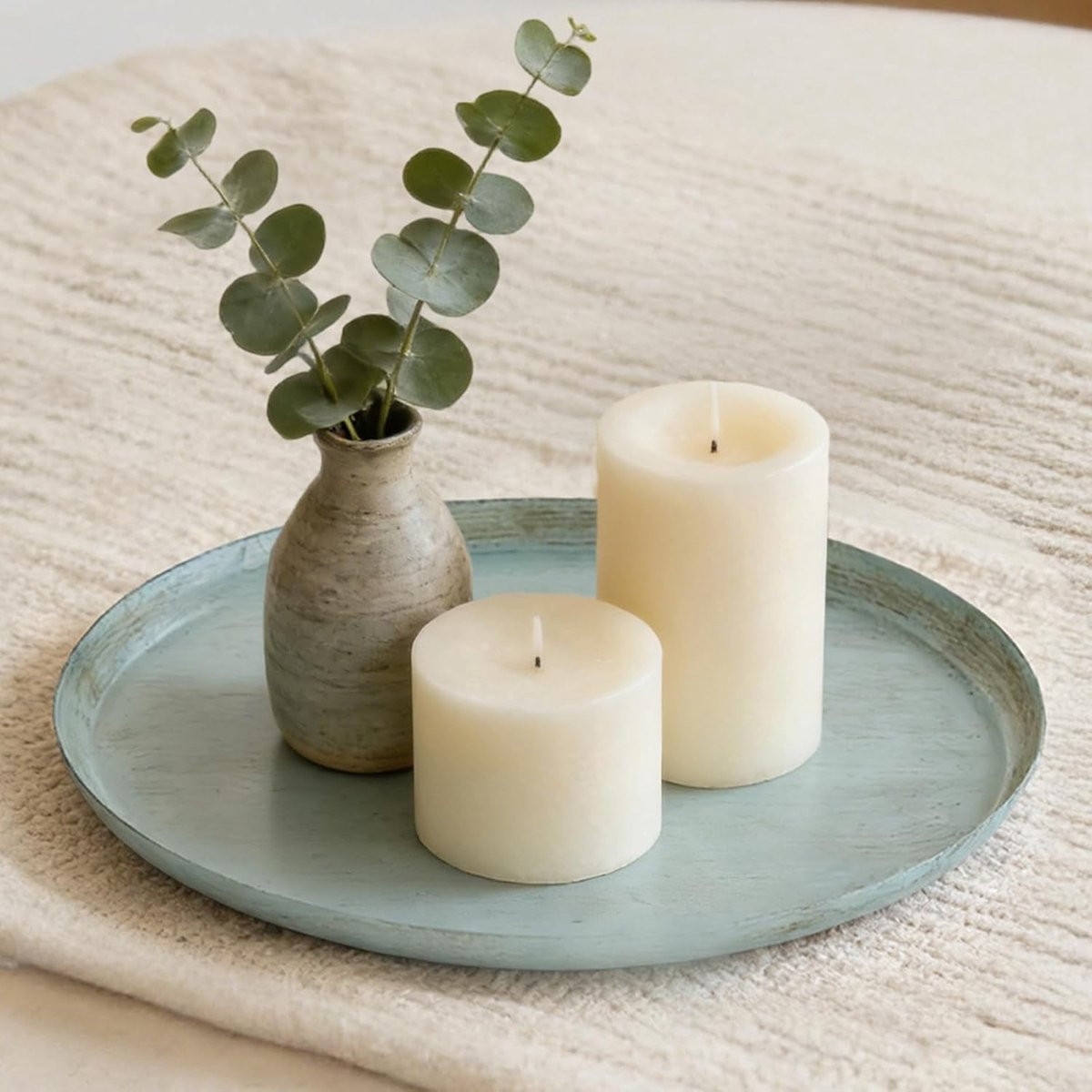 Decoratieve ronde tray in vintage stijl - Sage groene metalen kaarsenhouder voor koffie tafel decoratie
