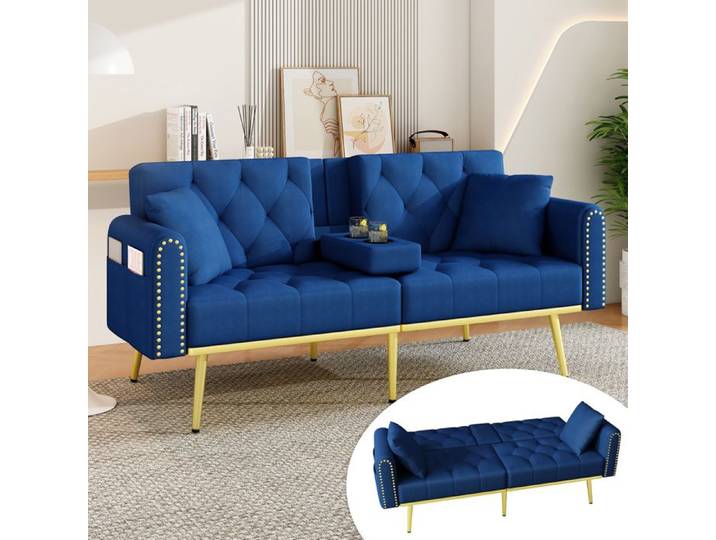 ROVRYN canapé-lit convertible 2 places 175 cm dossier réglable 3 positions velours bleu