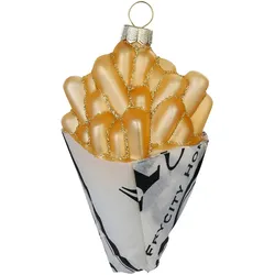 Christbaumschmuck Glas 10cm Pommestüte Figur zum Aufhängen - Weihnachtsbaum Anhänger Weihnachten Weihnachtsbaumschmuck Essen Pommes Frites Gelb