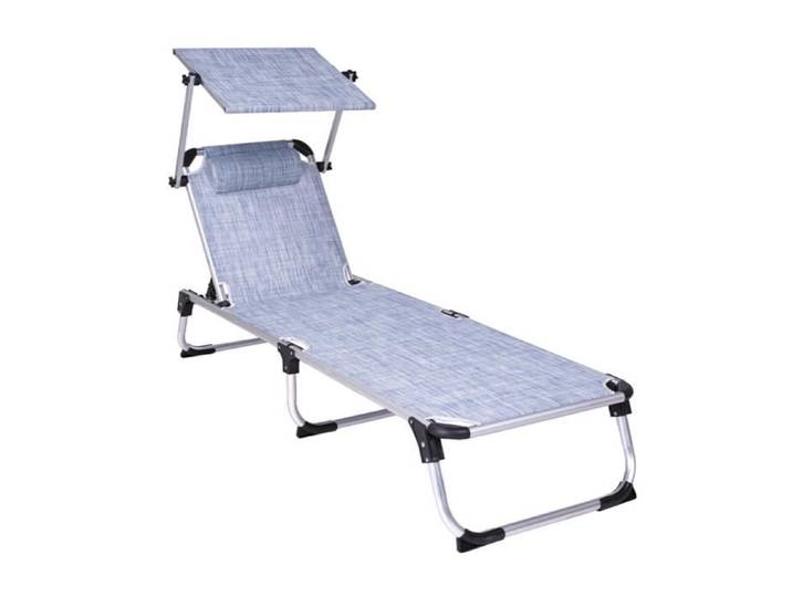 Transat pliable avec auvent SOLARIS en aluminium et textilène Bleu Denim