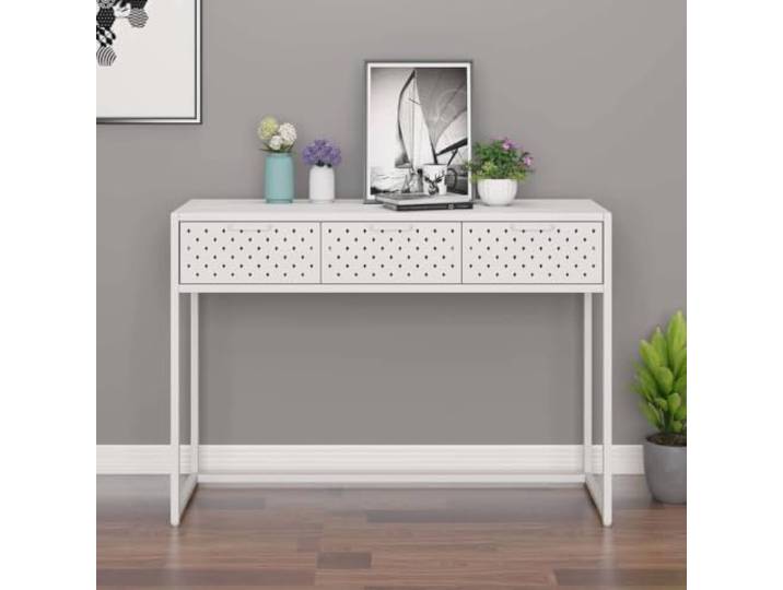 TEKGHUT Konsolentisch Weiß 106x35x75 cm Stahl mit Schubladen Stahlkonstruktion, höhenverstellbar, kugelgelagerte Schubladen, vielseitig nutzbar, platzsparend