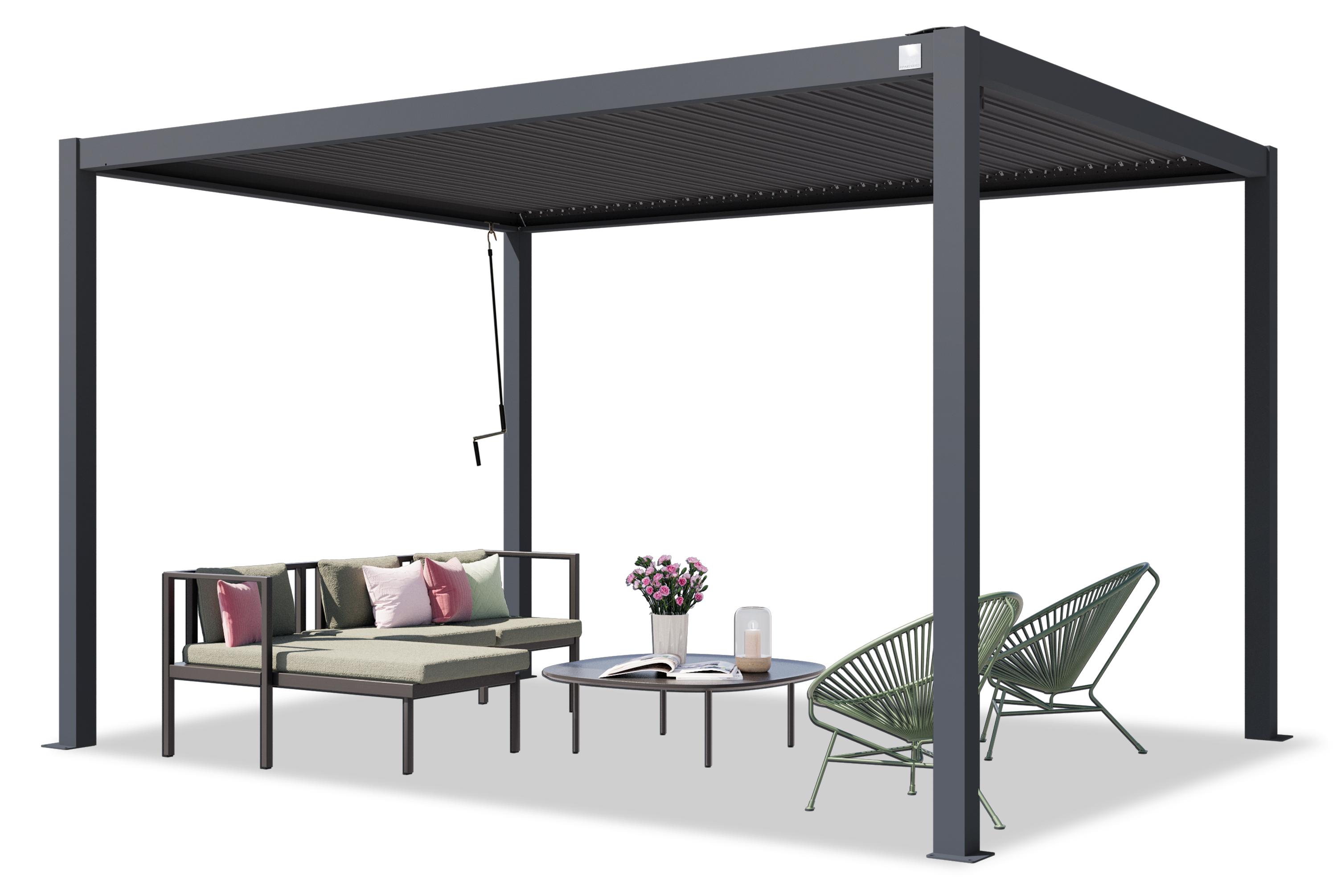 PRIMEYARD Pergola 3x4 m Aluminium-Pfosten mit Stahl-Lamellendach - anthrazitfarbene Terrassenüberdachung