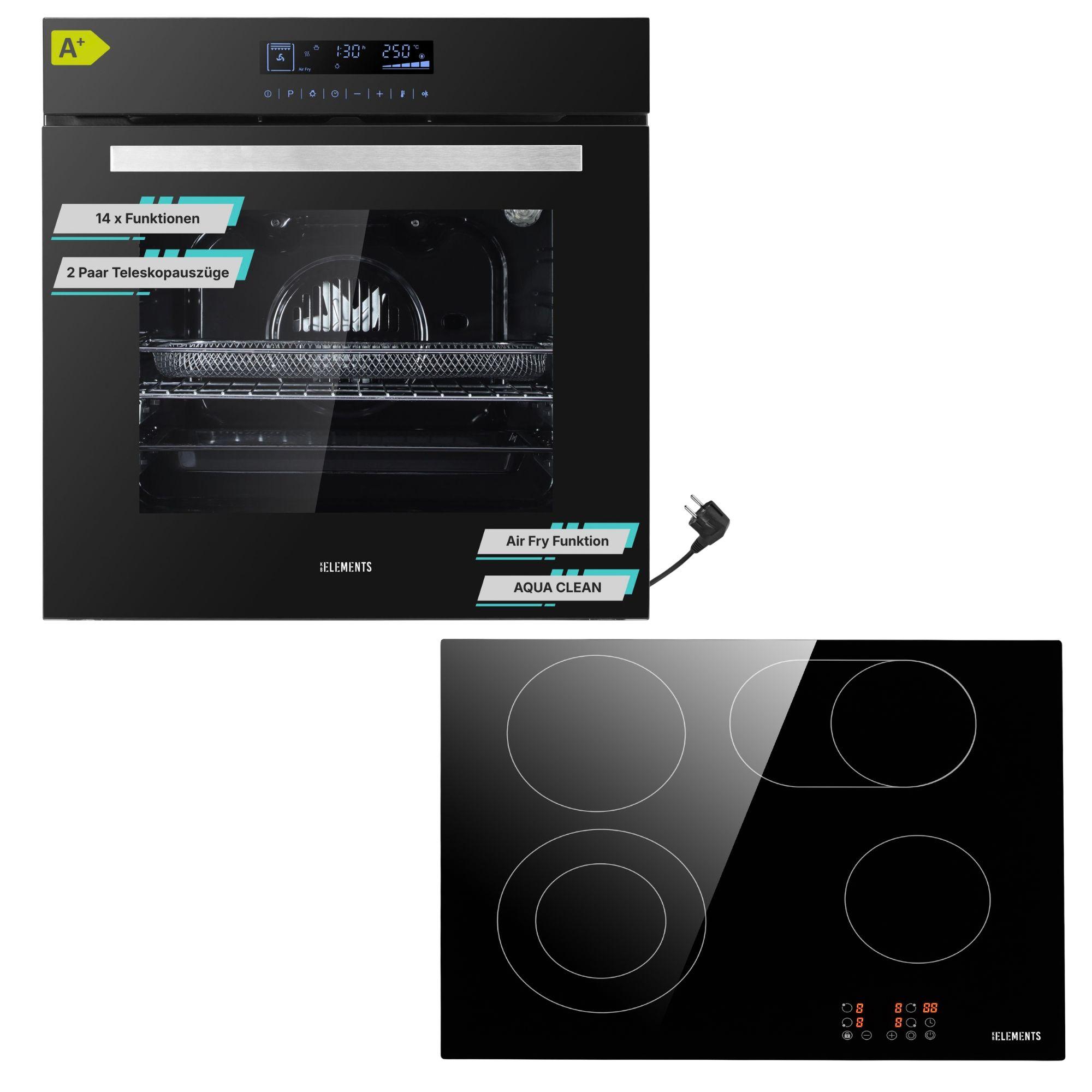 KB ELEMENTS Sparset, Einbauherd Set, Herdset, Glaskeramikkochfeld 60 cm, Full Touch Einbaubackofen 60cm, 15 x Funktionen, Air Fry Funktion, A+