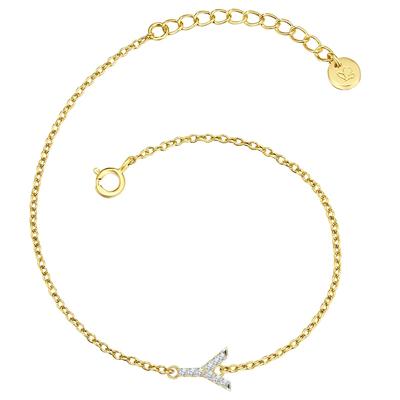 Gliederarmband GLANZSTÜCKE MÜNCHEN "GSM1980", gold (gelbgold, weiß), Armbänder, Damen, Silber 925 (Sterlingsilber), Gliederarmband, mit Buchstaben-Anhänger