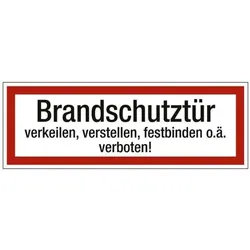 Marahrens Sicherheitskennzeichen »Textschild: Brandschutztür verkeilen, feststellen, festb rot, 29.7x10.5 cm