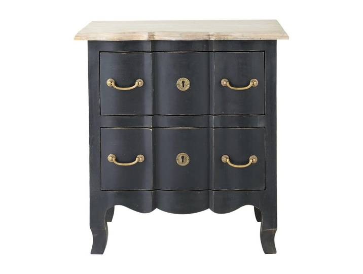 Table de chevet 2 tiroirs en acacia et manguier noire