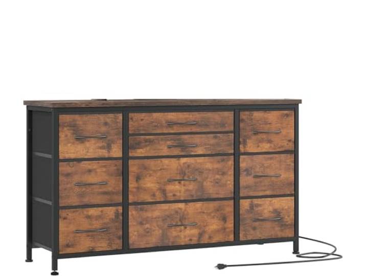 Kommode Mit 10 Schubladen, 120Cm Schubladenschrank, 40Cm Tief Komodenschrank Schlafzimmer Mit Metallbeinen, Aufbewahrungsschrank Viel Stauraum Geeignet Kleidung, Für Wohnzimmer, Büro 120x70x40Cm