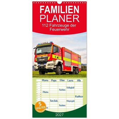Familienplaner 2027 - 112 Fahrzeuge der Feuerwehr mit 5 Spalten (Wandkalender, 21 x 45 cm) CALVENDO