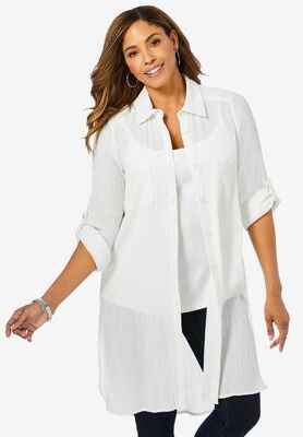 Plus Size Women's Gauze Mega Tunic by Jessica London in White (Size 22 W)